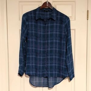 🚩2 for $15- George Purple & Blue Hounds-tooth Hi-Lo Shirt
